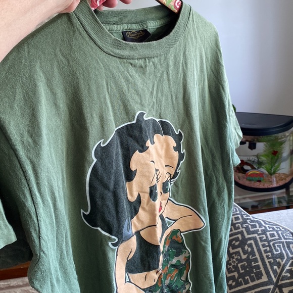 Betty Boop rare Vintage tee”Girls Rule”army camo green large ladies short sleeve - Picture 8 of 8